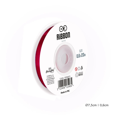Satin ribbon Burgundy red 6mm, 23m