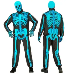Skeleta kostīms neona zils, S-XL