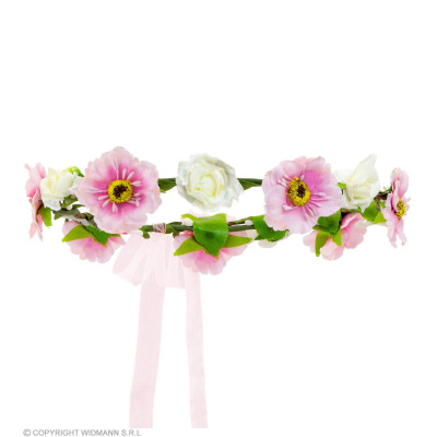 Flower wreath with pink ribbon