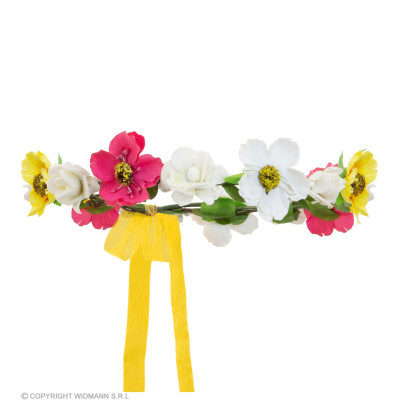 Flower wreath with yellow ribbon